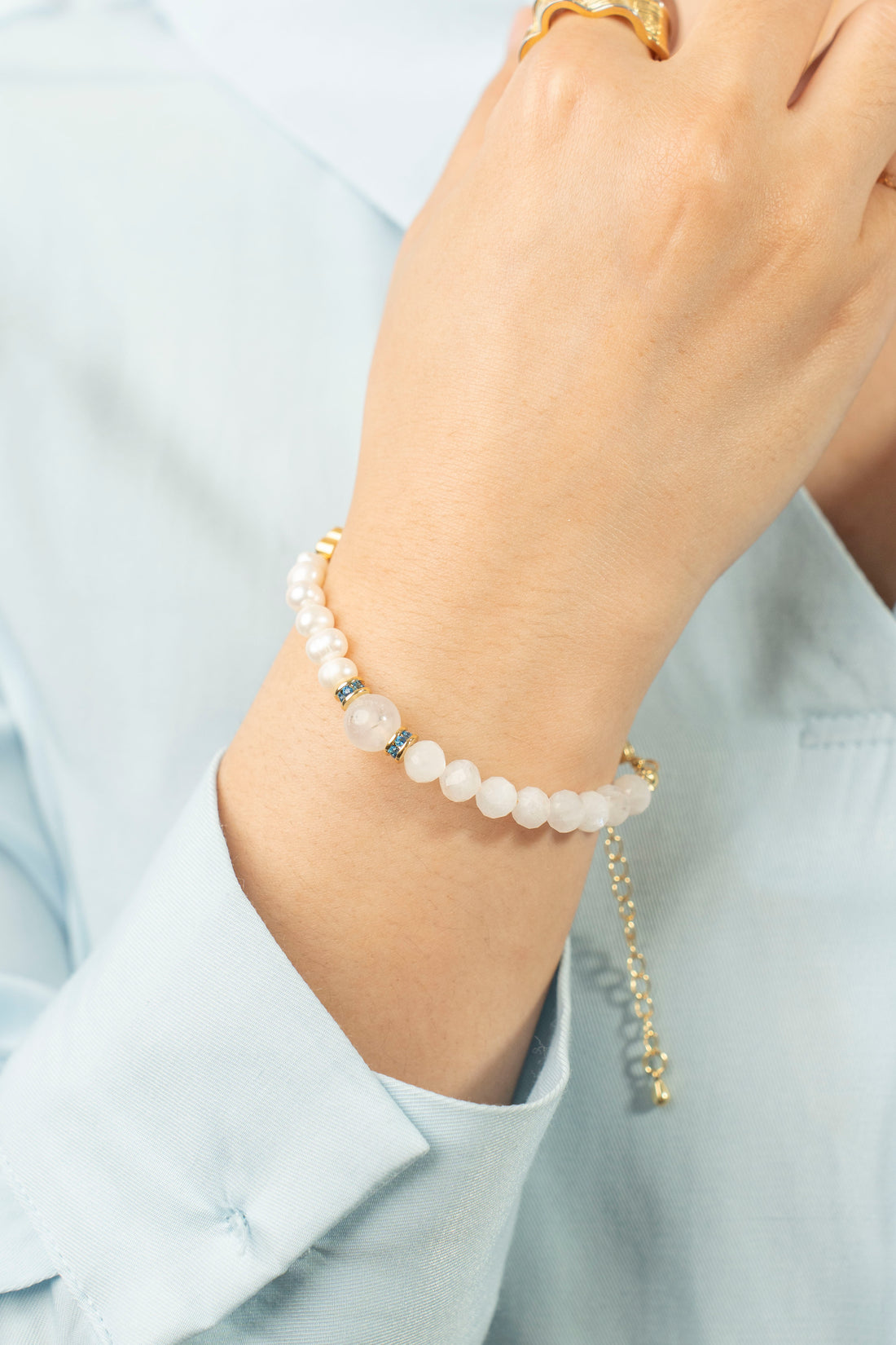Birthstone Moonstone Pearl Spliced Bracelet - JUN - Mulstio -4