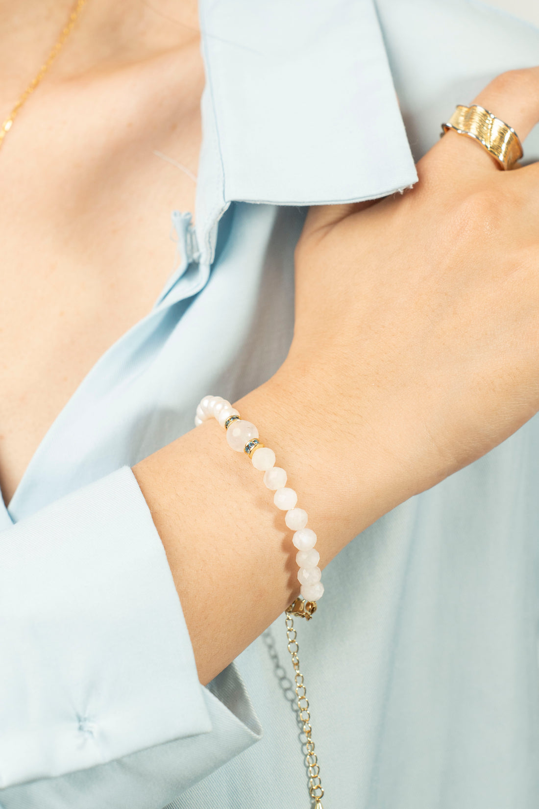 Birthstone Moonstone Pearl Spliced Bracelet - JUN - Mulstio -2