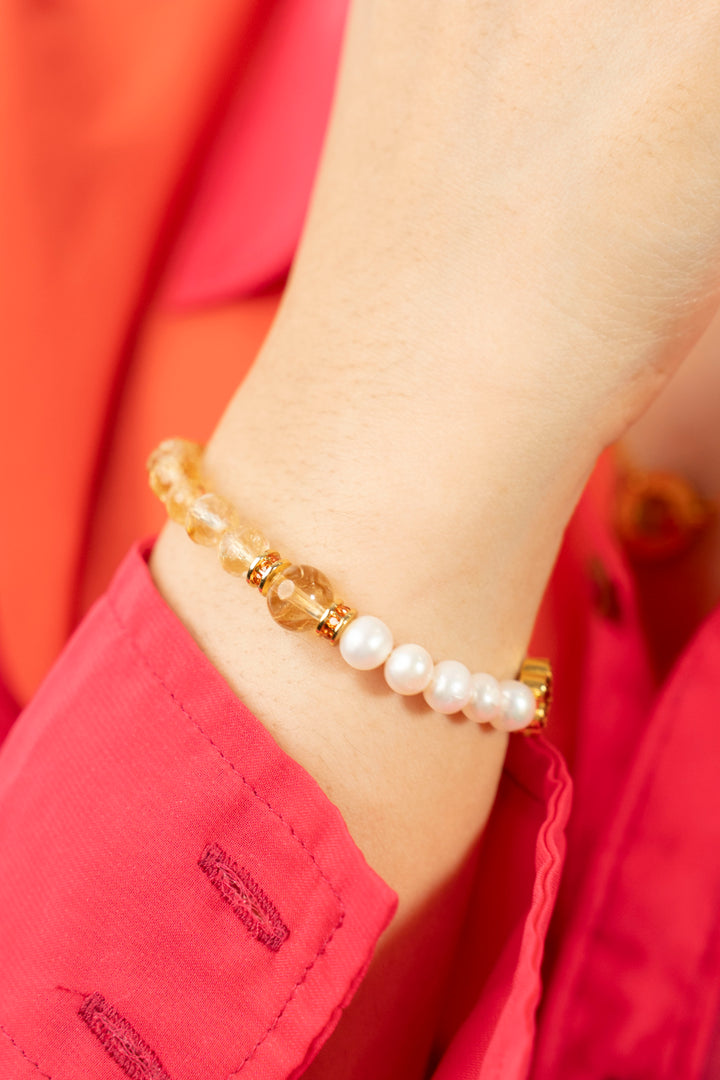 Birthstone Citrine Pearl Spliced Bracelet - NOV - Mulstio -2