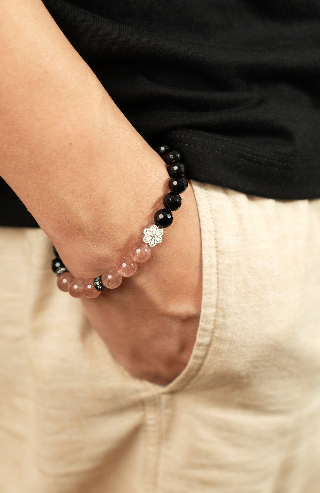 Birthstone Pink Strawberry Quartz Bracelet - OCT - Quarter Eclipse - Mulstio - 2
