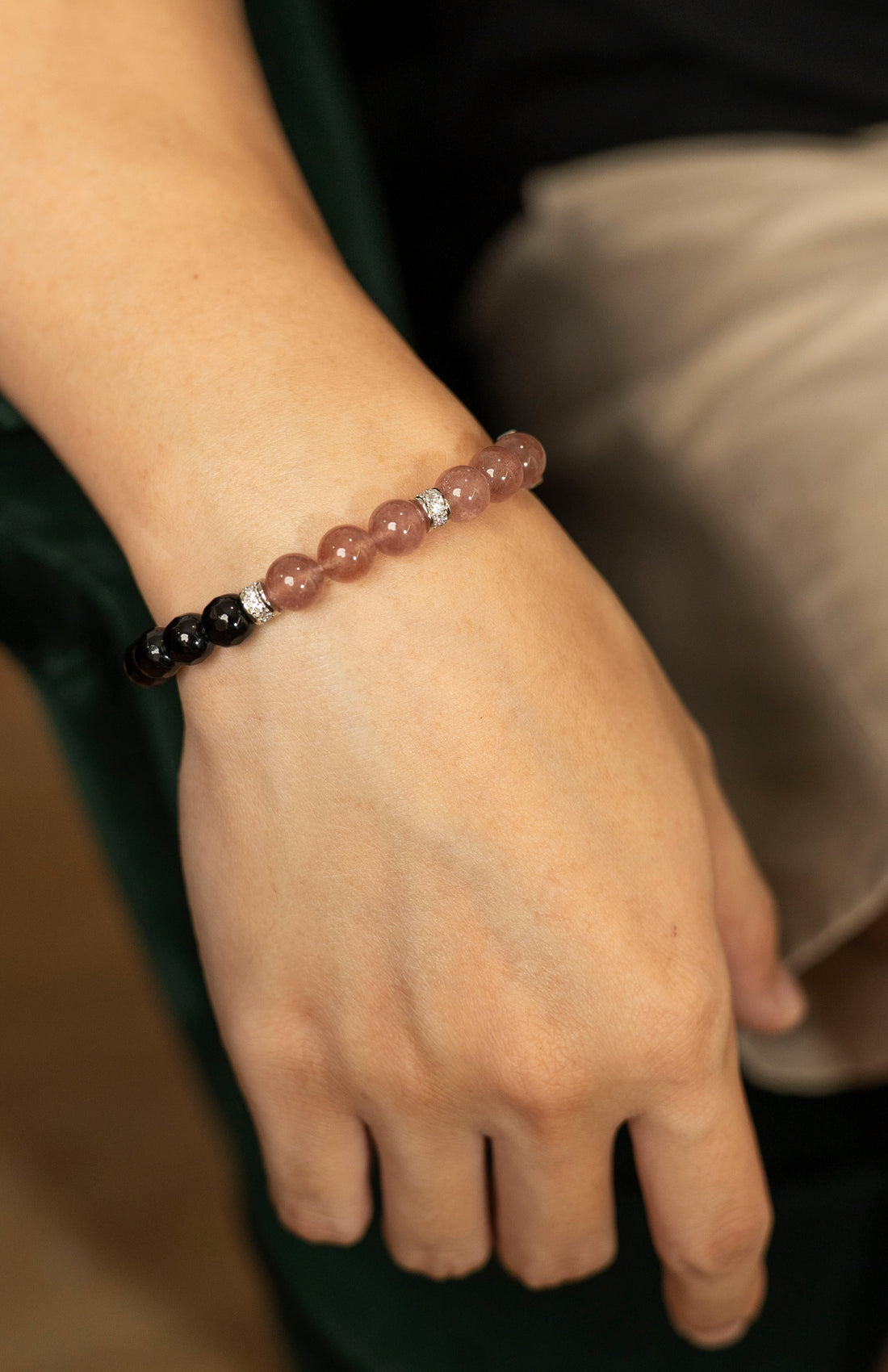 Birthstone Pink Strawberry Quartz Bracelet - OCT - Quarter Eclipse - Mulstio - 4