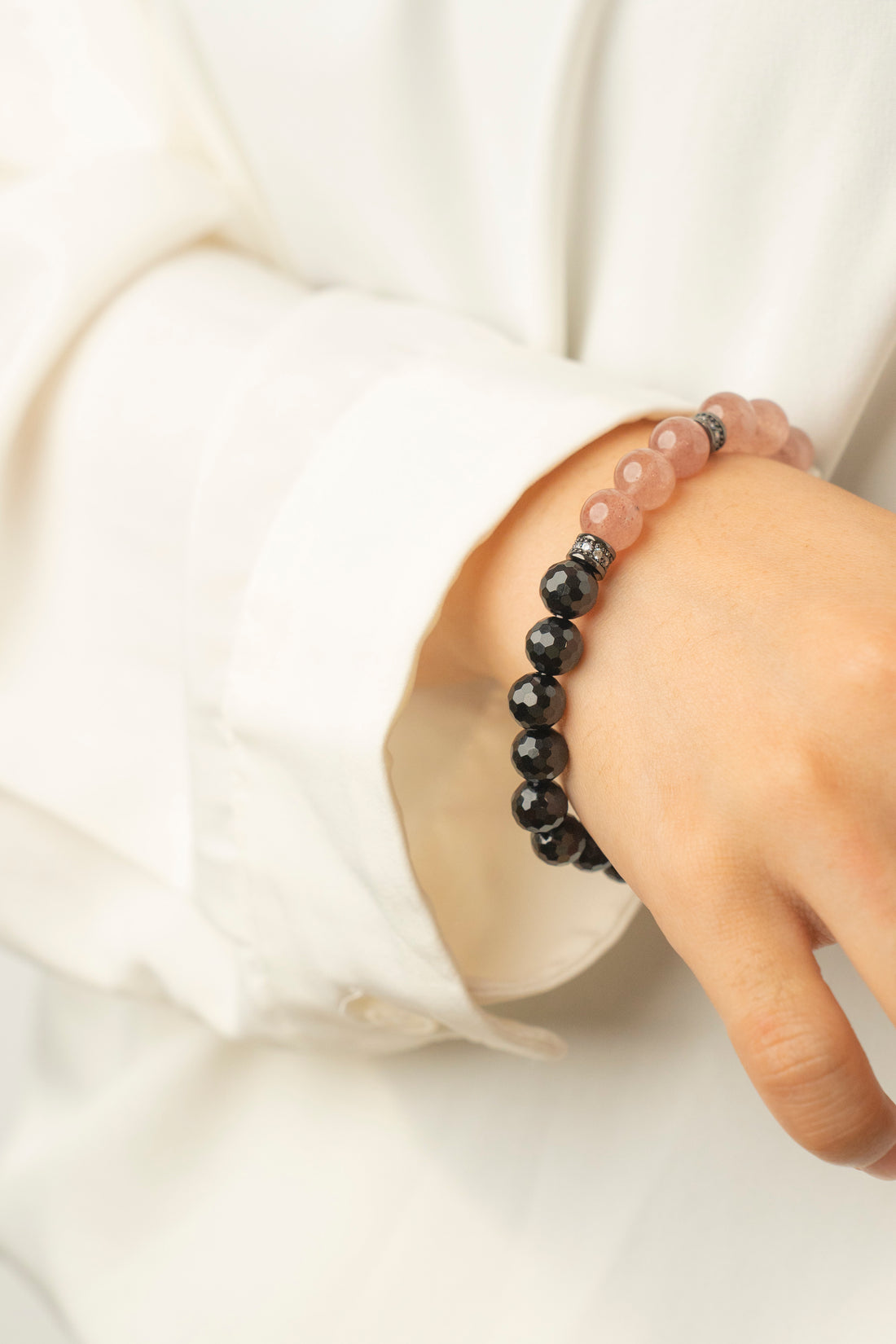 Birthstone Pink Strawberry Quartz Bracelet - OCT - Quarter Eclipse - Mulstio - 4