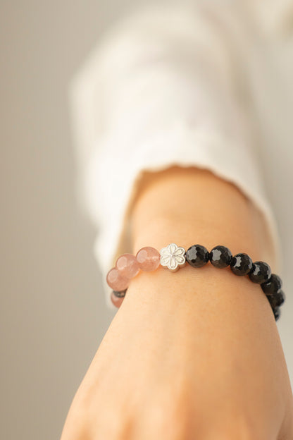 Birthstone Pink Strawberry Quartz Bracelet - OCT - Quarter Eclipse - Mulstio - 9