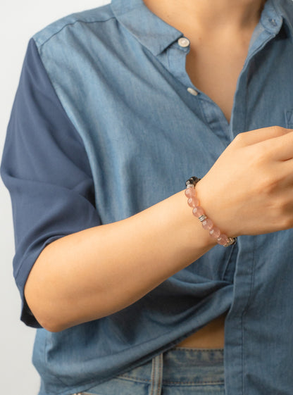 Birthstone Pink Strawberry Quartz Bracelet - OCT - Quarter Eclipse - Mulstio - 8