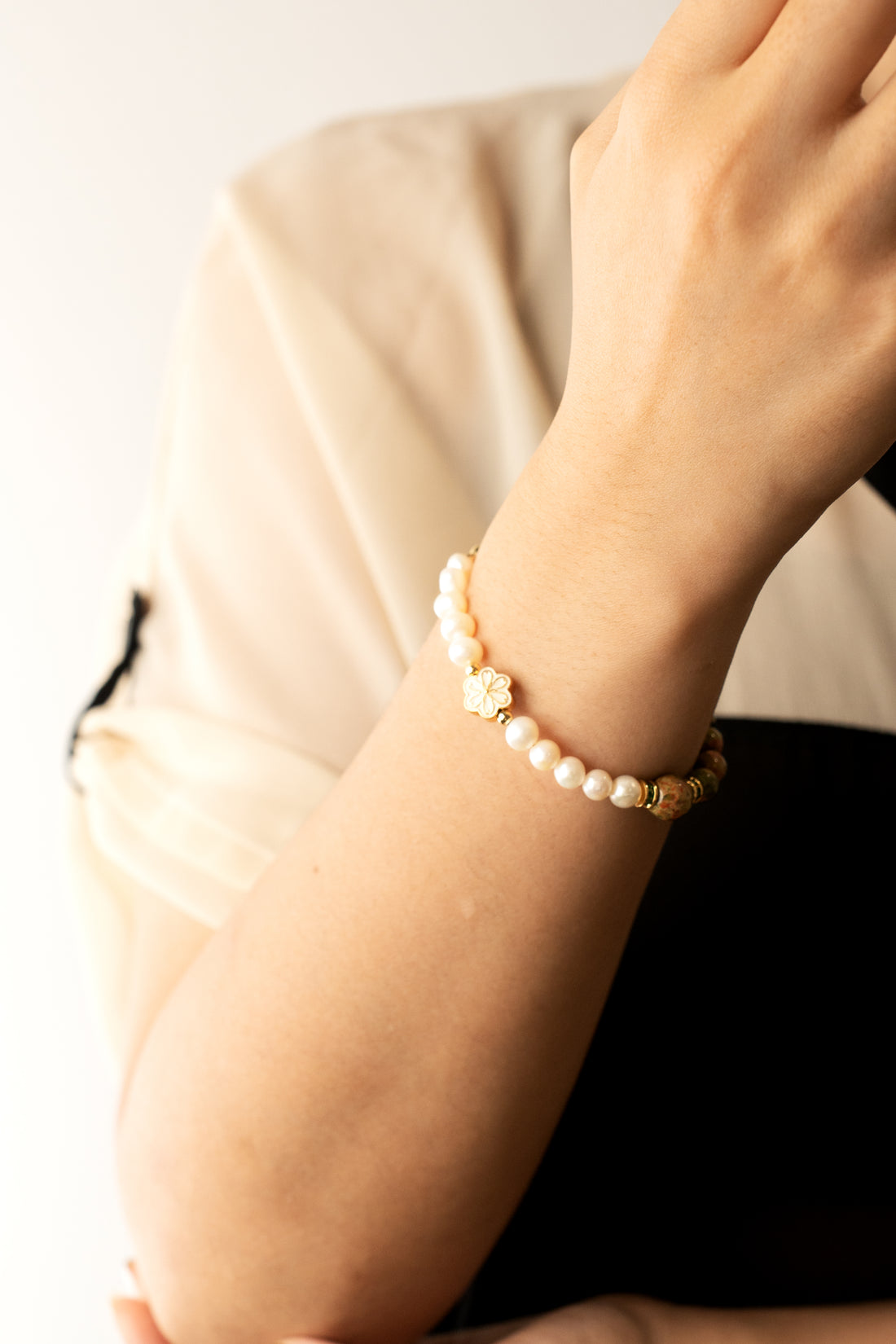 Birthstone Unakite Pearl Spliced Bracelet - MAY - Mulstio - 2