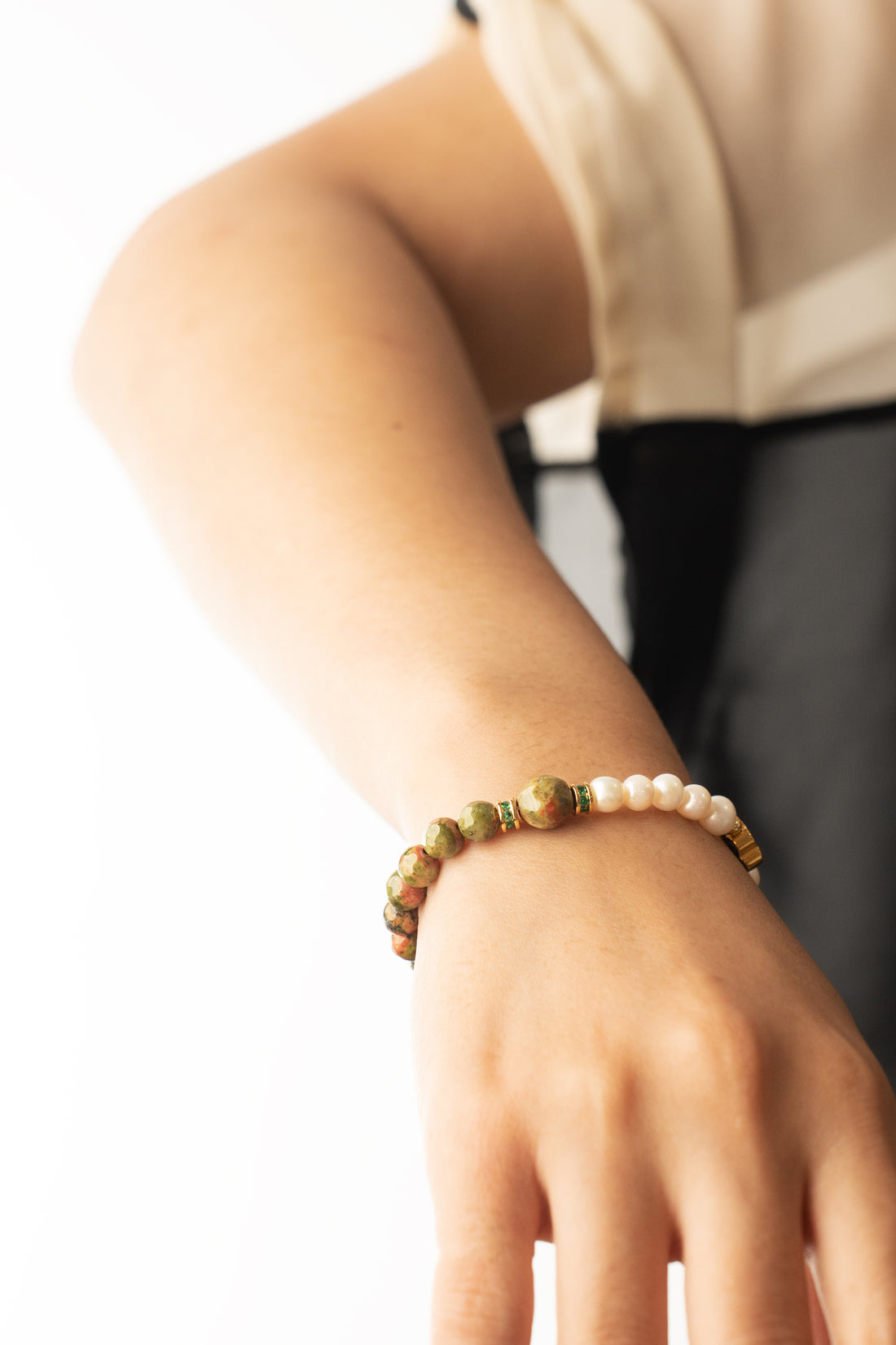 Birthstone Unakite Pearl Spliced Bracelet - MAY - Mulstio - 4