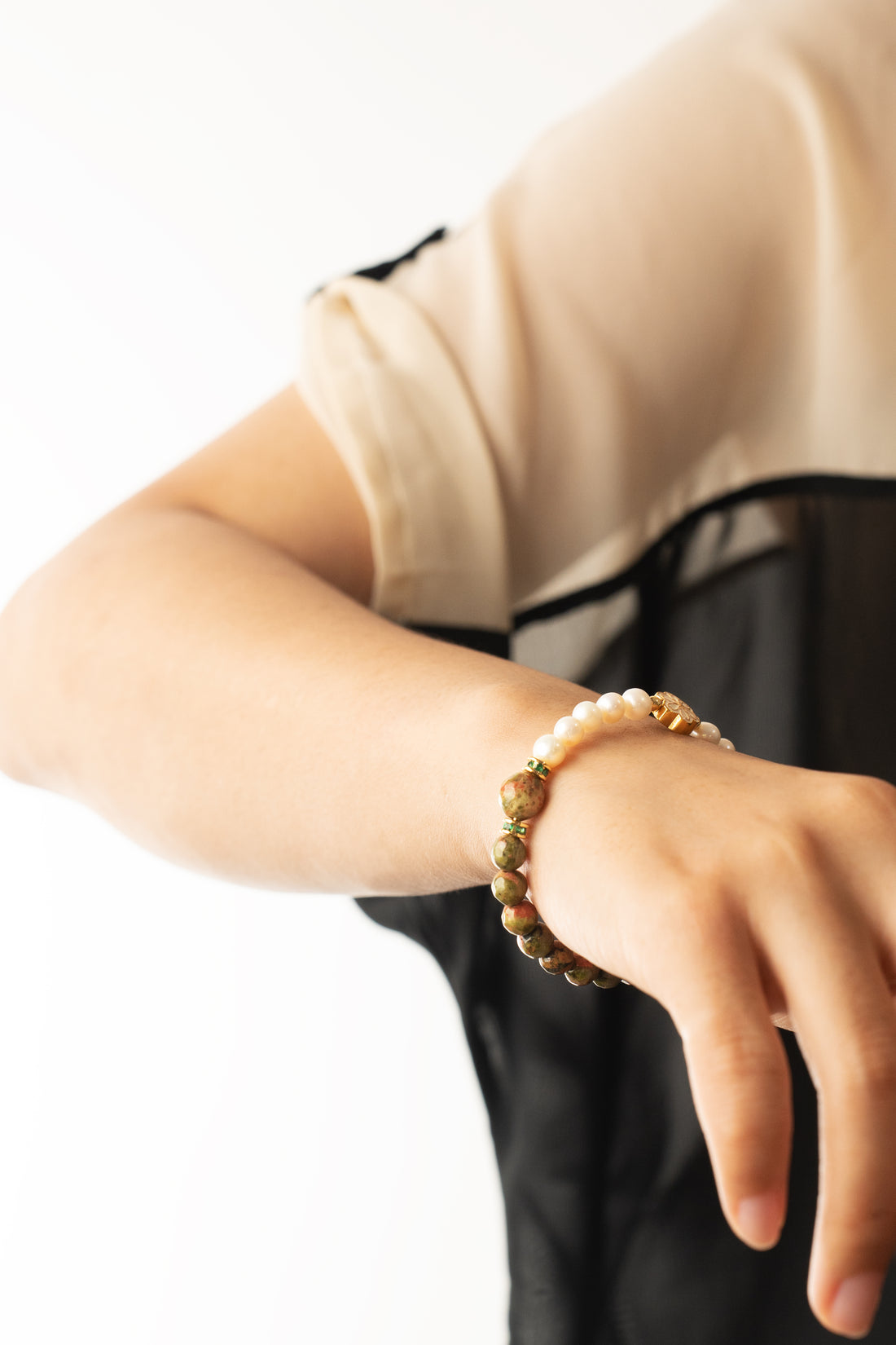 Birthstone Unakite Pearl Spliced Bracelet - MAY - Mulstio - 6