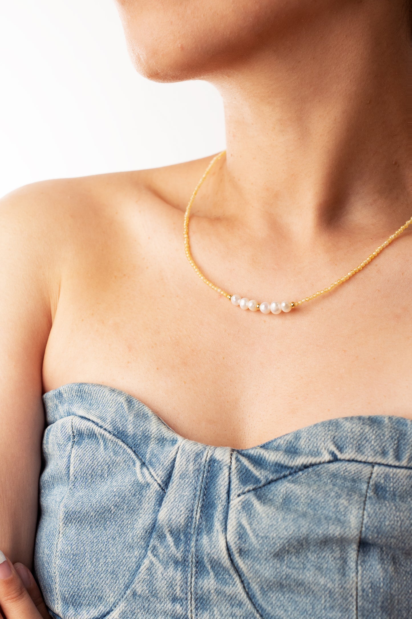 Natural Pearl Tiny Gemstone Beaded Choker