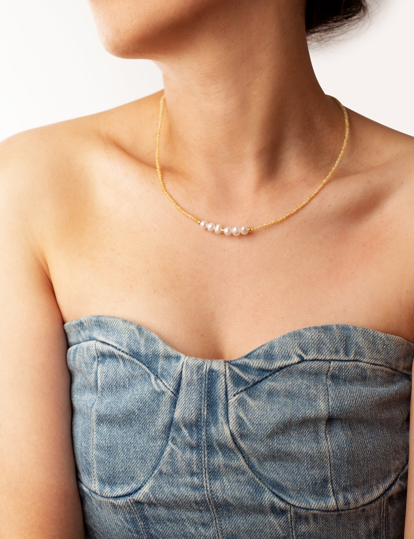 Natural Pearl Tiny Gemstone Beaded Choker