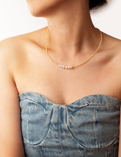 Natural Pearl Tiny Gemstone Beaded Choker