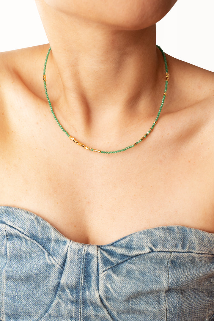 Broken Gold Tiny Green Gemstone Beaded Choker