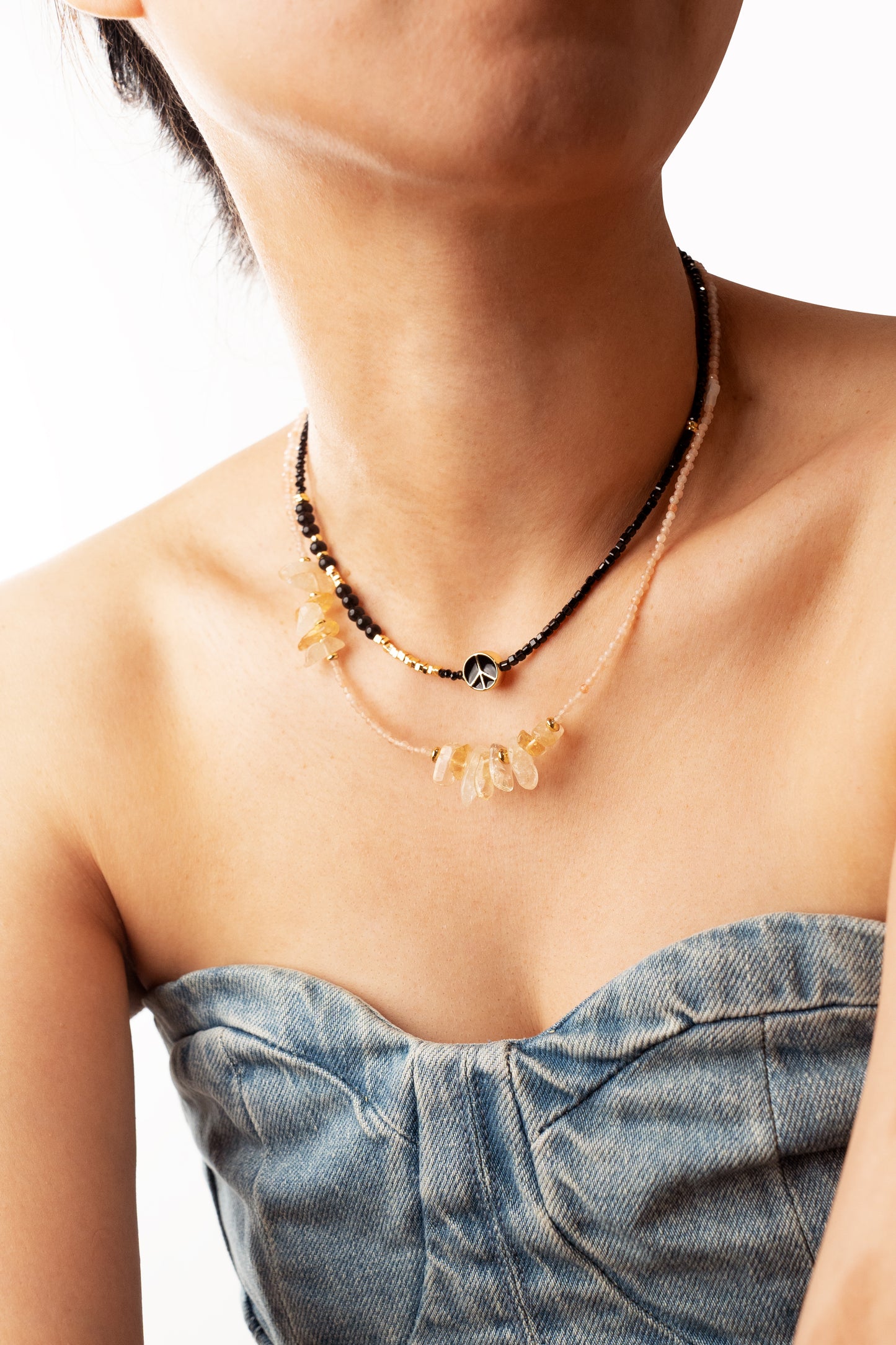 Peace Love Multifaceted Black Gemstone Choker