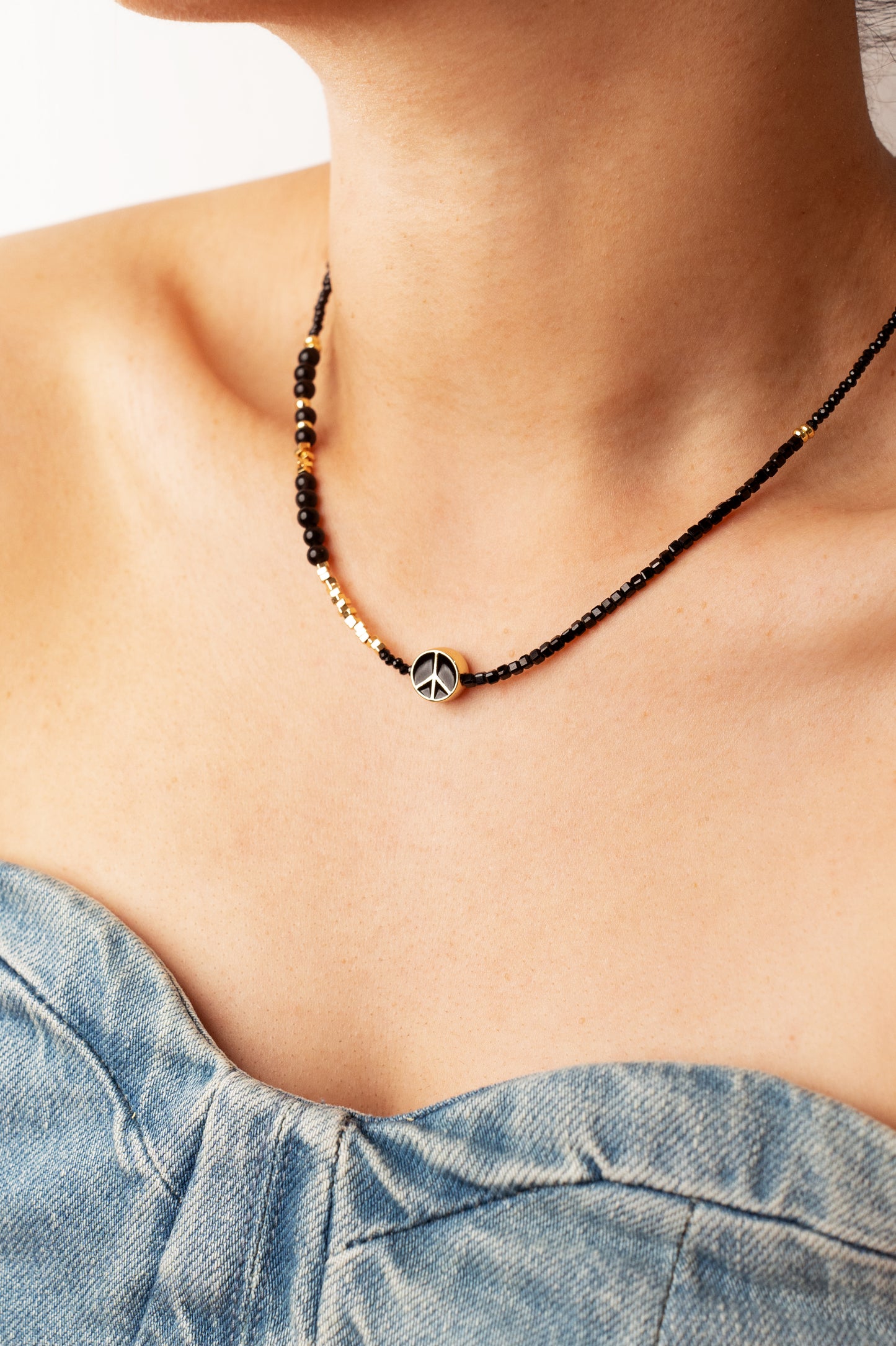 Peace Love Multifaceted Black Gemstone Choker