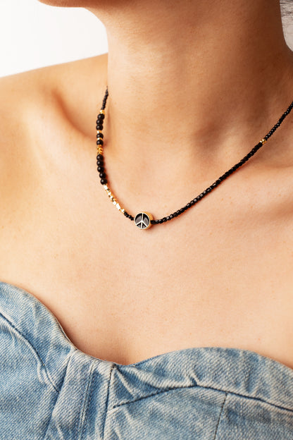 Peace Love Multifaceted Black Gemstone Choker