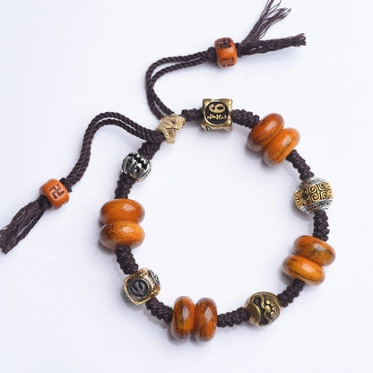 Tibetan Ancient Ox Bone with Silver Accents Adjustable Bracelet - Earth+Metal Element, Protection & Grounding