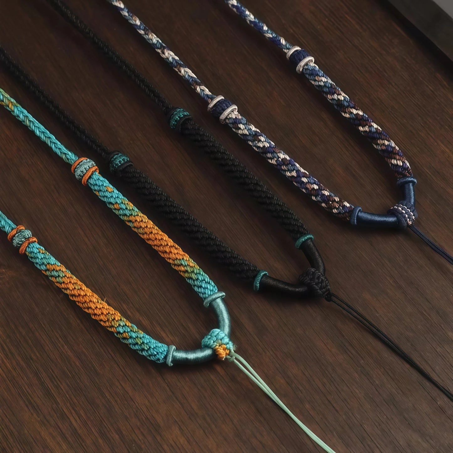 Exquisite Pattern Handwoven String Necklace - Adjustable Multi-Color Cord