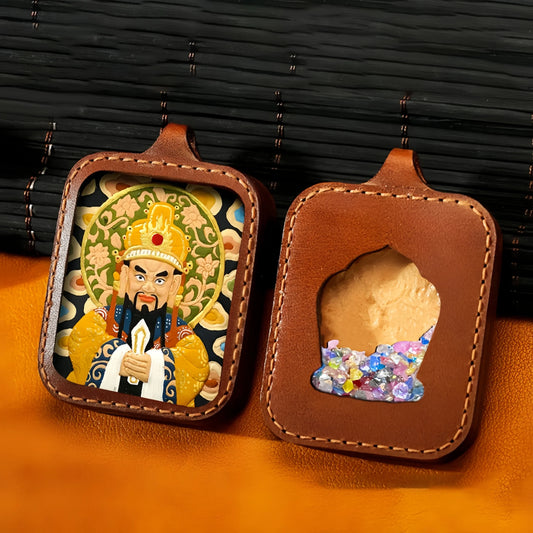 Fifth Lord Loong King Leather Handmade Thangka Pendant - Wealth Attraction Talisman