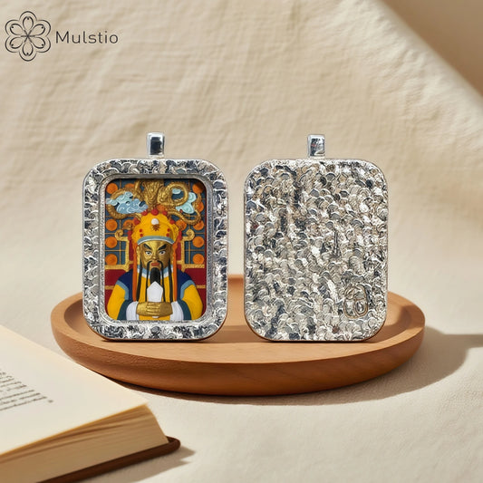 Fifth Lord Loong King Silver Handmade Thangka Pendant - Wish Fulfillment Talisman