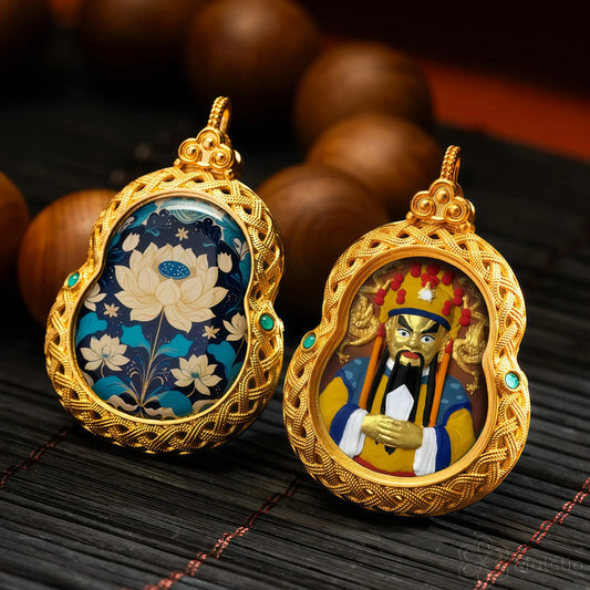 Fifth Lord Wealth God Handmade Thangka Gahu Pendant - Prosperity & Fortune Talisman