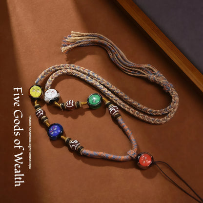 Five-Color Jambhala Tibetan Buddhist String Necklace - Wealth Gods Pendant Adjustable Cord