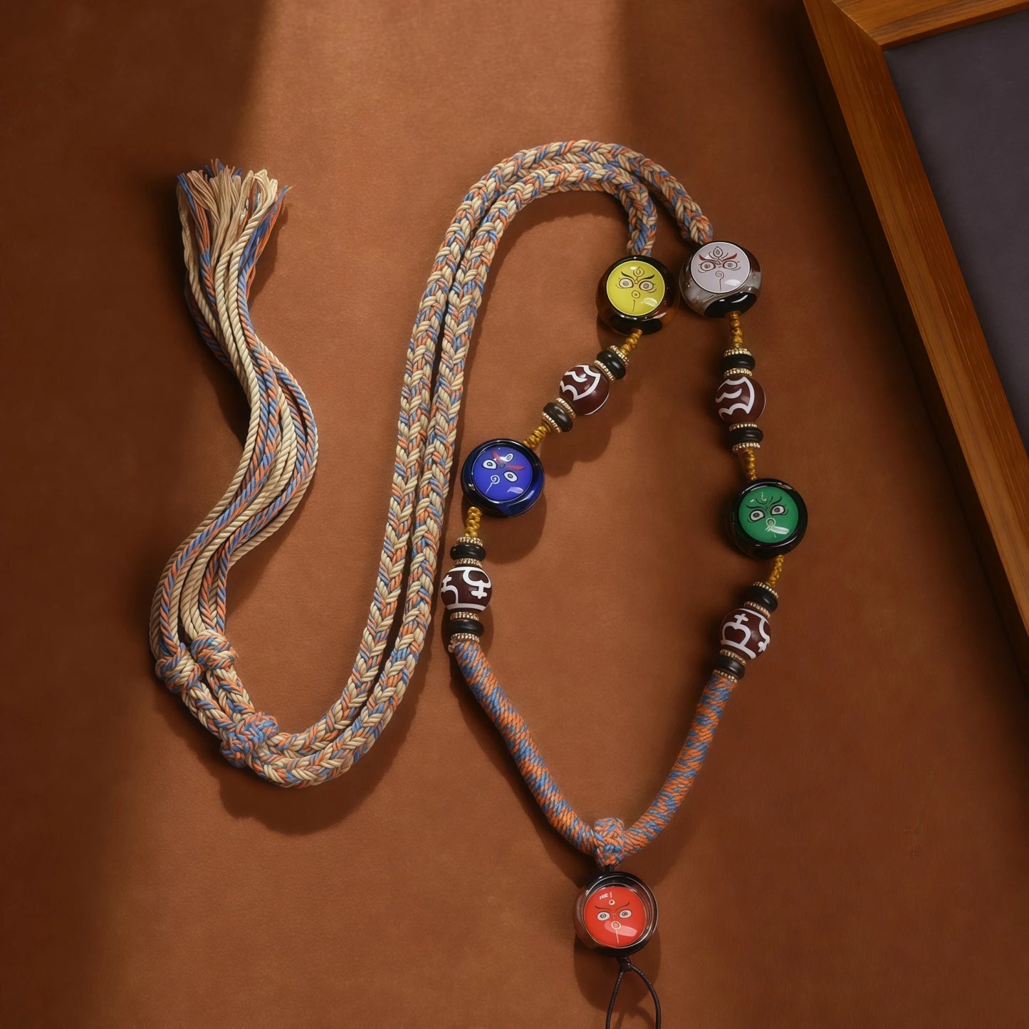 Five-Color Jambhala Tibetan Buddhist String Necklace - Wealth Gods Pendant Adjustable Cord
