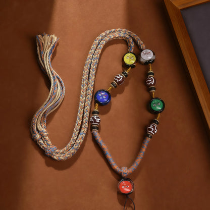 Five-Color Jambhala Tibetan Buddhist String Necklace - Wealth Gods Pendant Adjustable Cord
