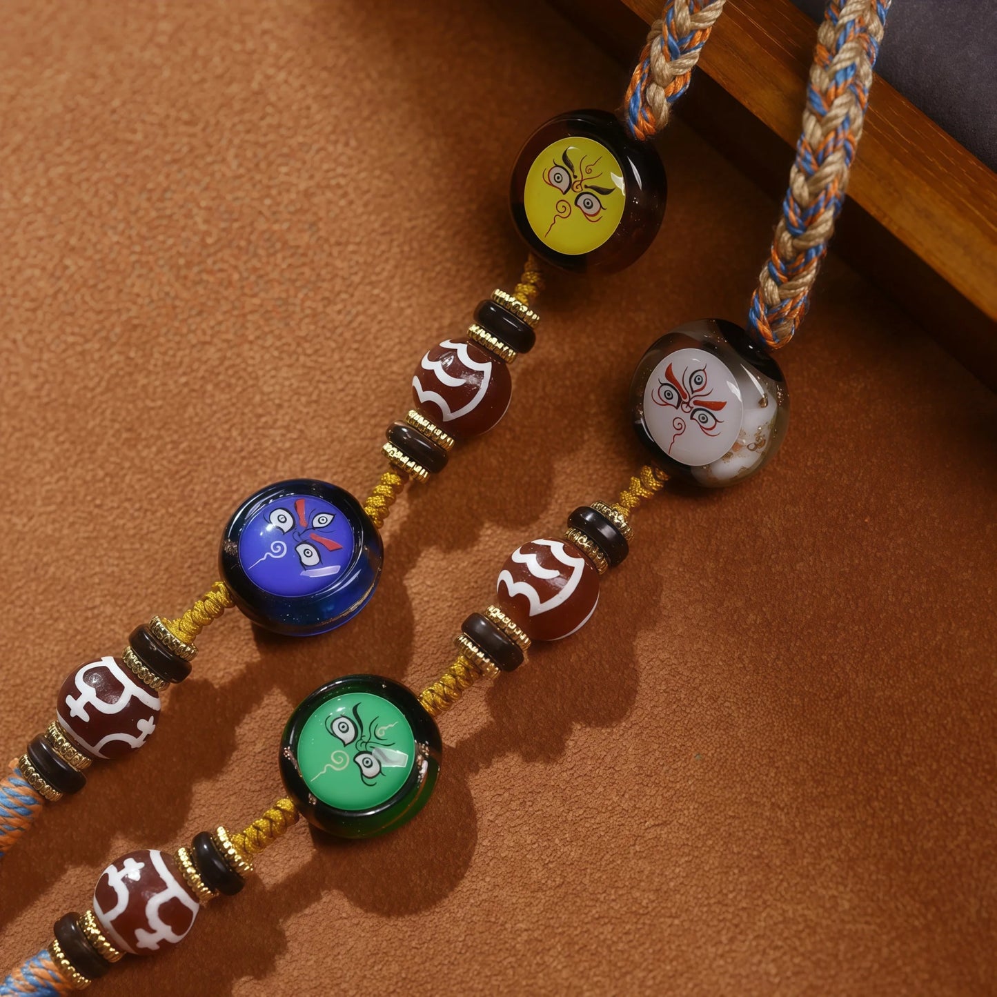 Five-Color Jambhala Tibetan Buddhist String Necklace - Wealth Gods Pendant Adjustable Cord