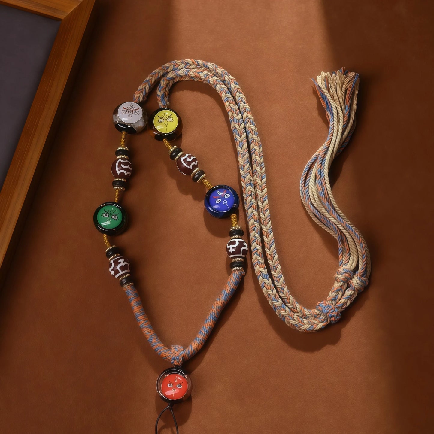 Five-Color Jambhala Tibetan Buddhist String Necklace - Wealth Gods Pendant Adjustable Cord