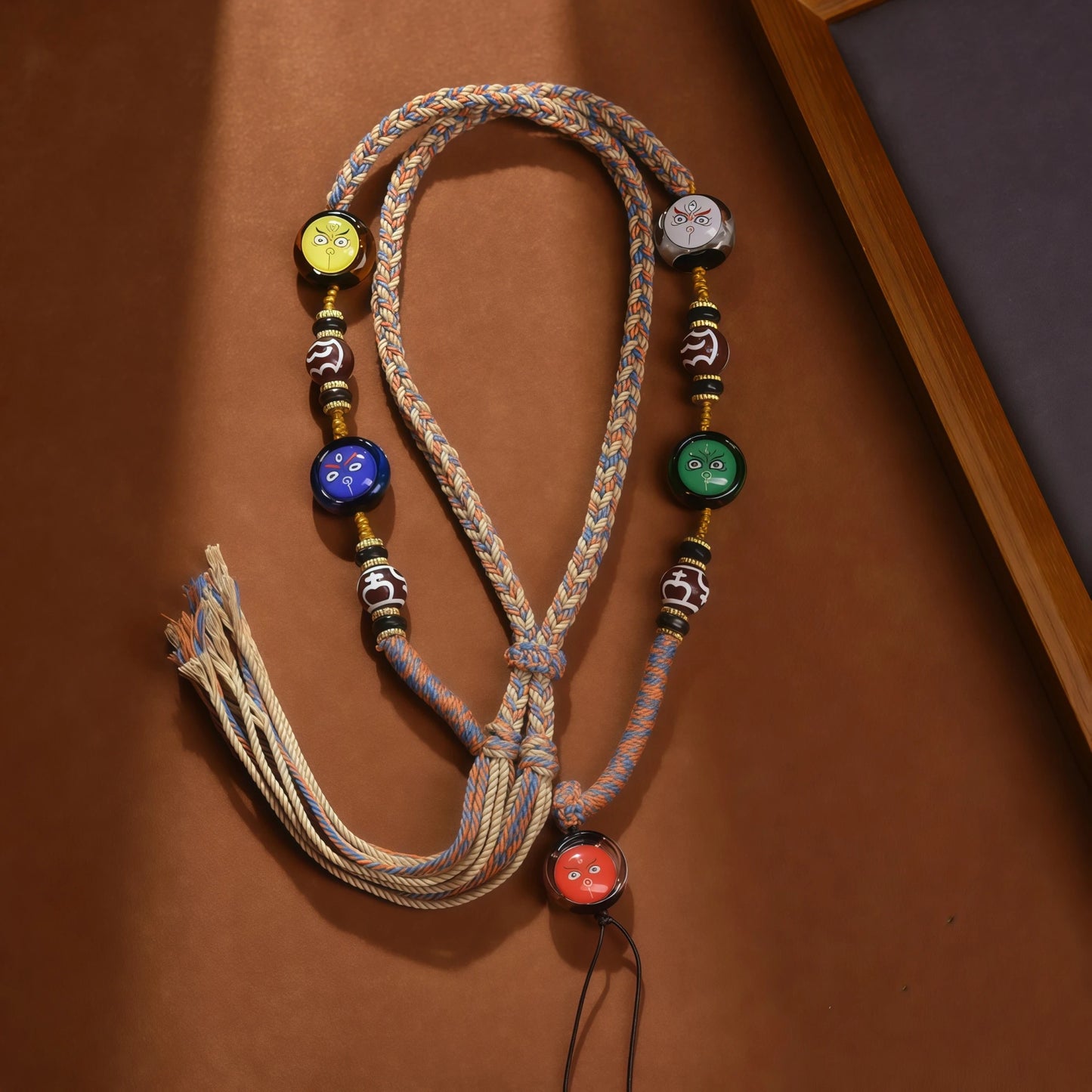 Five-Color Jambhala Tibetan Buddhist String Necklace - Wealth Gods Pendant Adjustable Cord