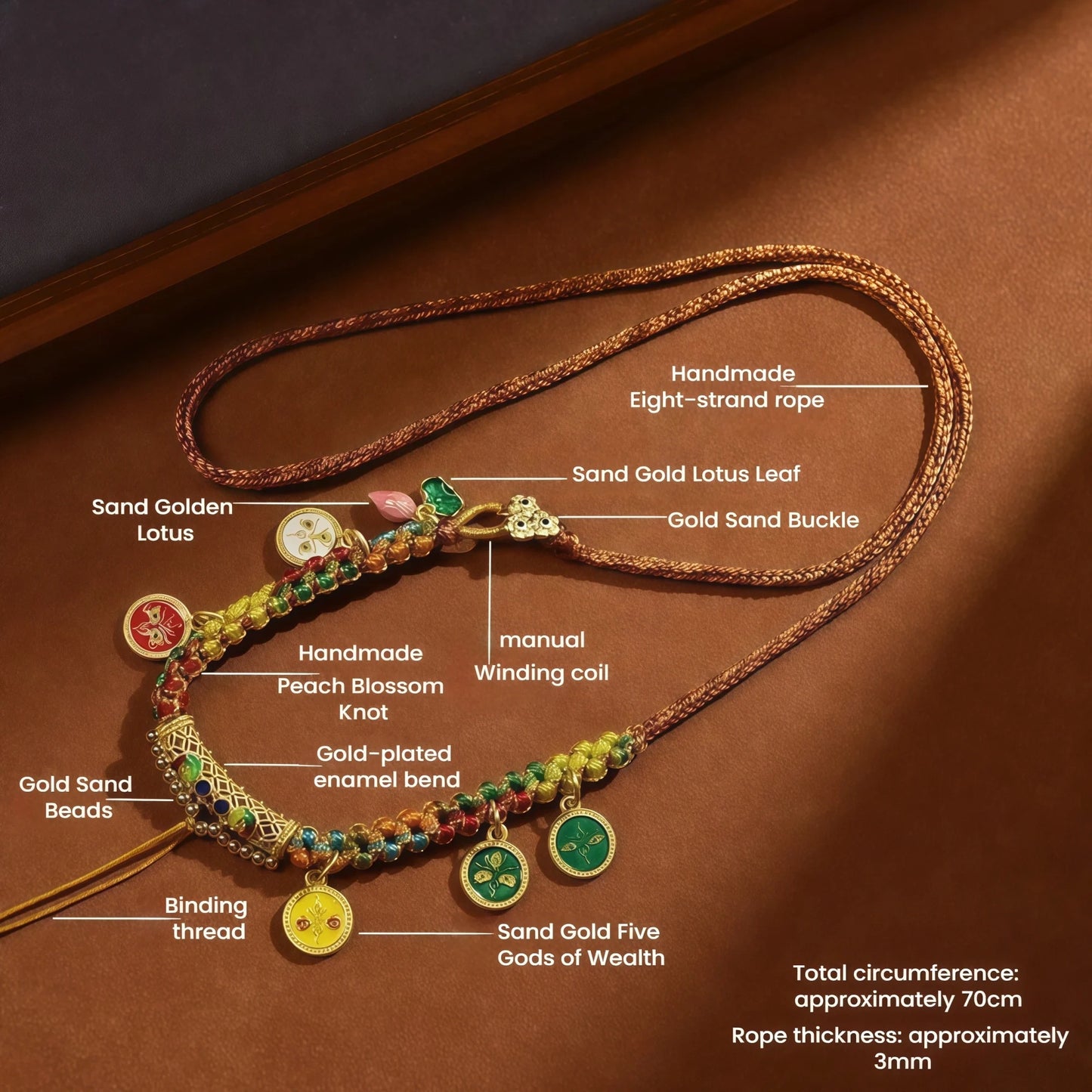 Five Wealth Gods Gold String Necklace - Tibetan Buddhist Prosperity Adjustable Cord