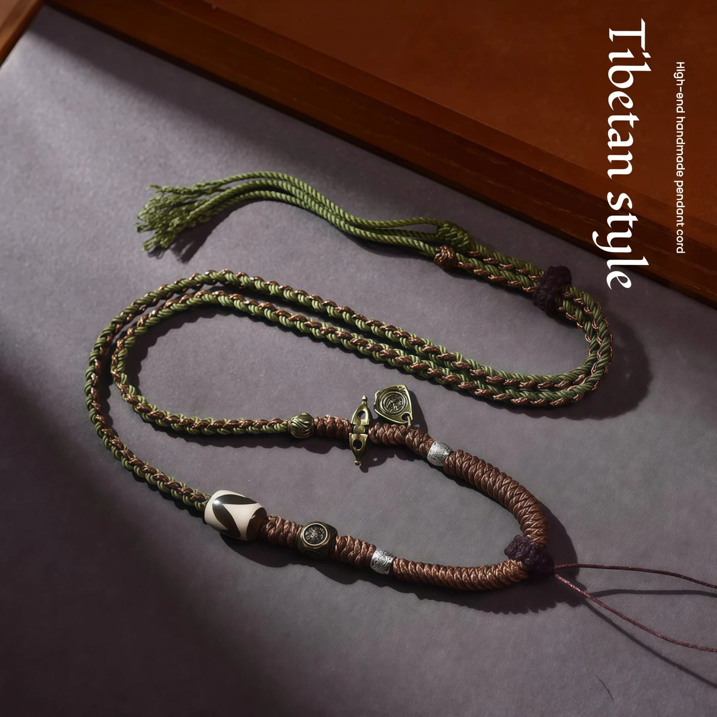 Four Guardians String Necklace with Tibetan Dzi Bead - Protective Adjustable Cord