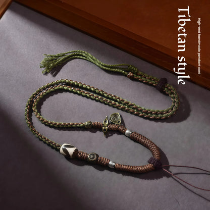 Four Guardians String Necklace with Tibetan Dzi Bead - Protective Adjustable Cord