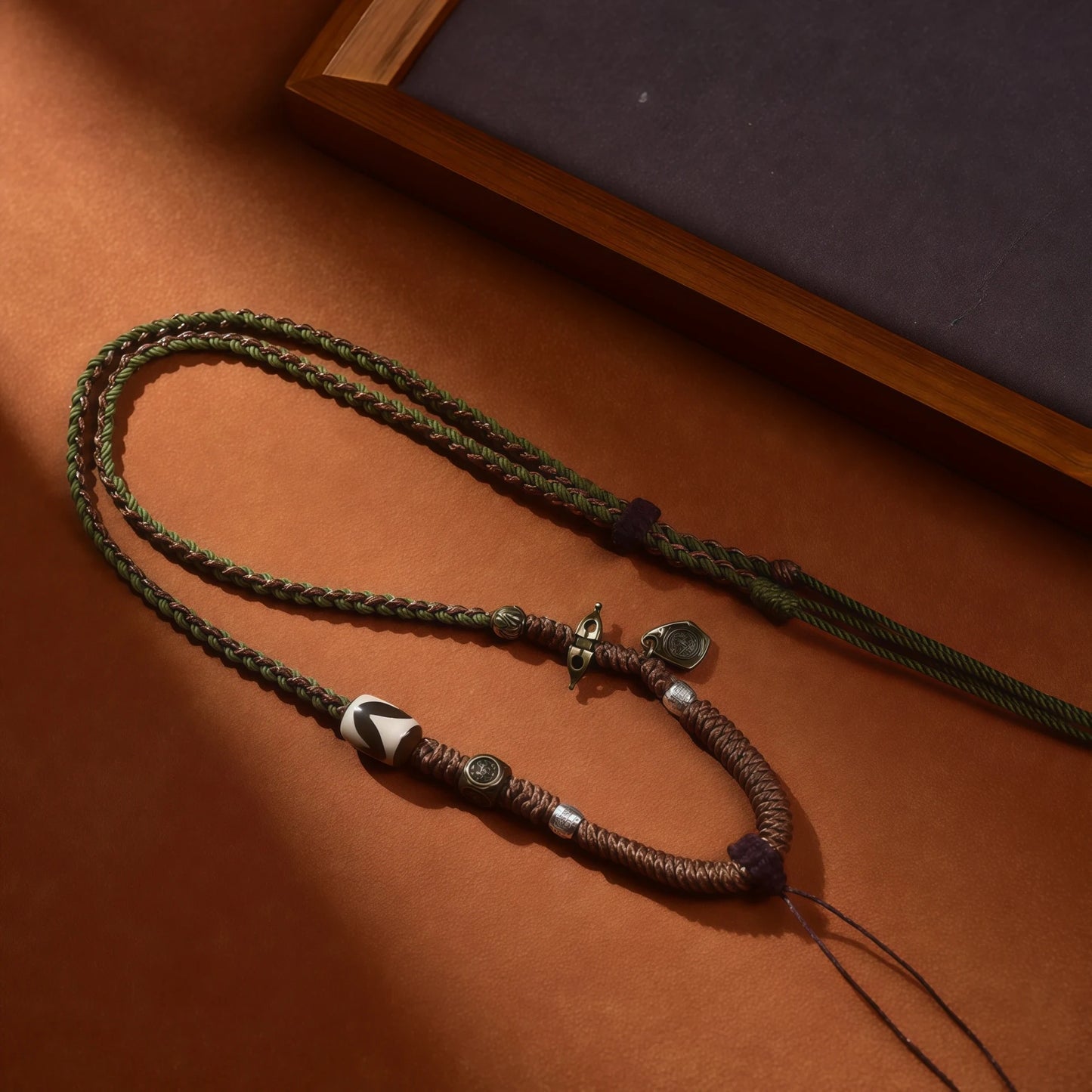 Four Guardians String Necklace with Tibetan Dzi Bead - Protective Adjustable Cord