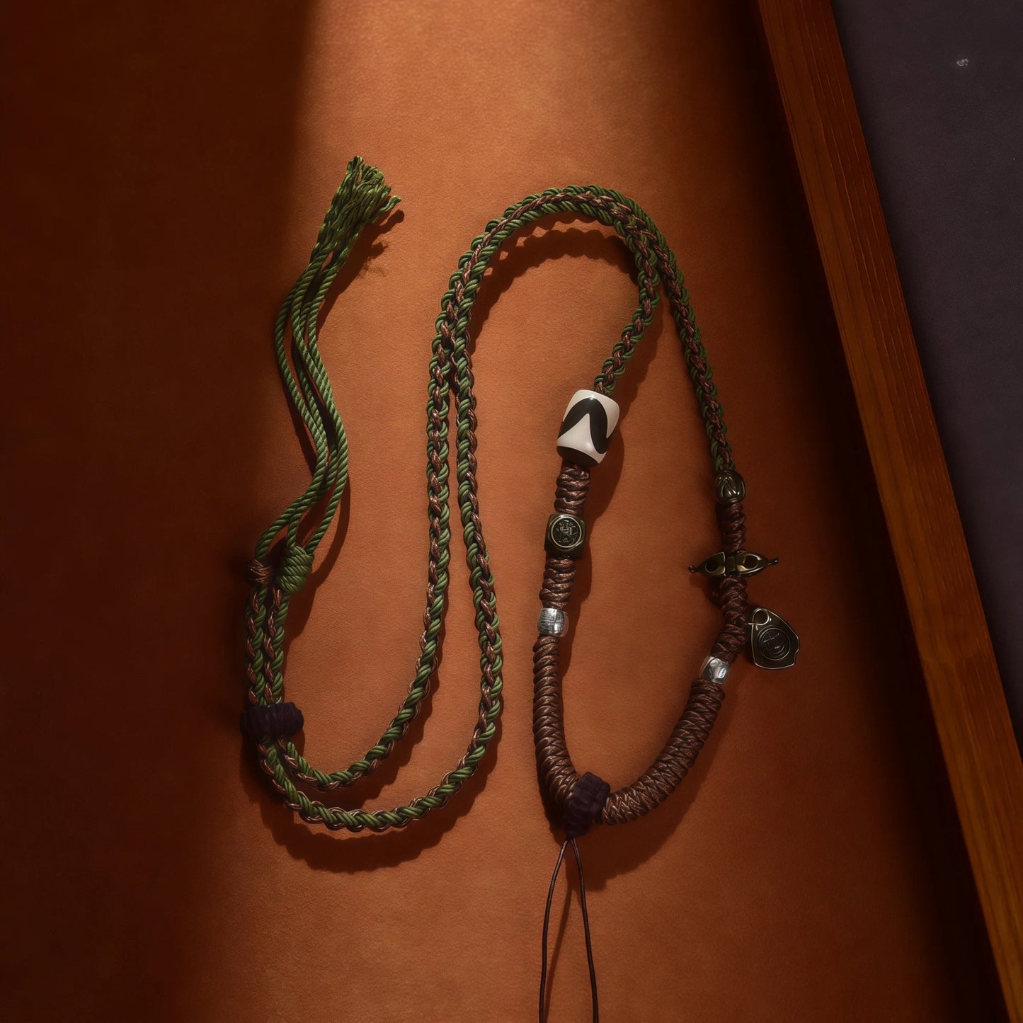 Four Guardians String Necklace with Tibetan Dzi Bead - Protective Adjustable Cord