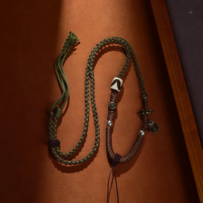 Four Guardians String Necklace with Tibetan Dzi Bead - Protective Adjustable Cord