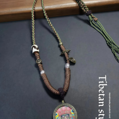 Four Guardians String Necklace with Tibetan Dzi Bead - Protective Adjustable Cord