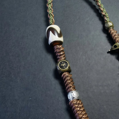 Four Guardians String Necklace with Tibetan Dzi Bead - Protective Adjustable Cord