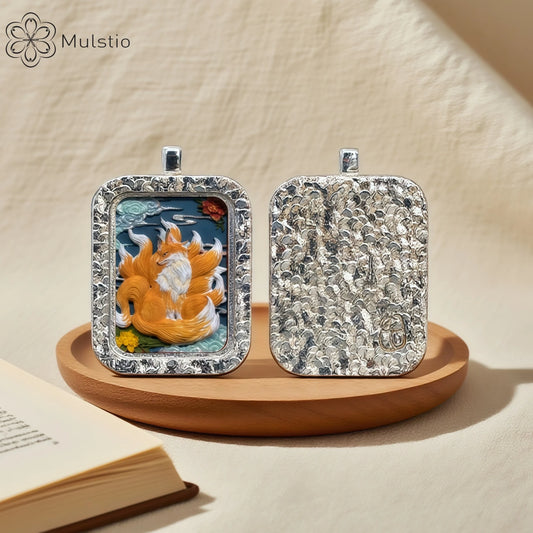 Fox Spirit Silver Handmade Thangka Pendant - Charm Wisdom Talisman