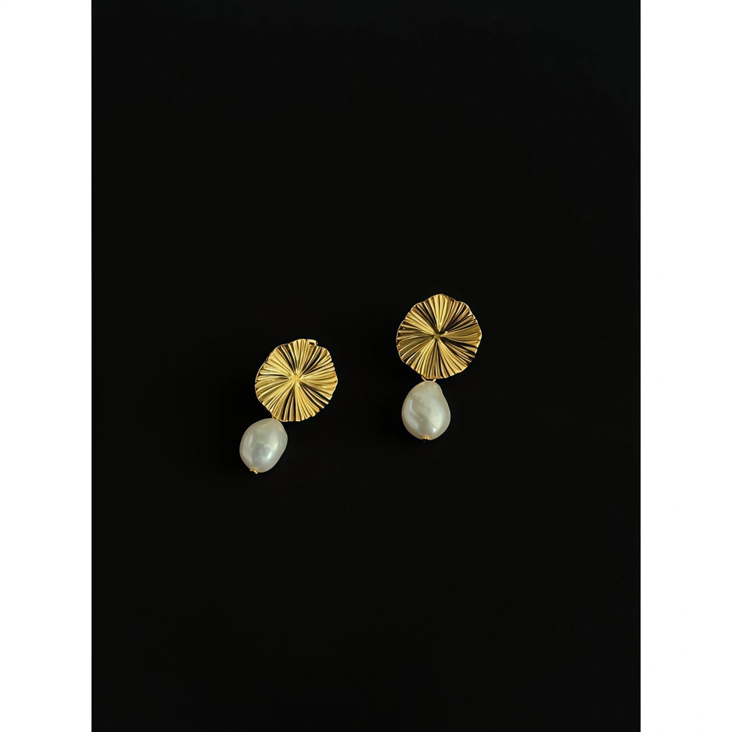 French Retro Gold Sunflower Freshwater Pearl Drop Earrings-Peace & Serenity