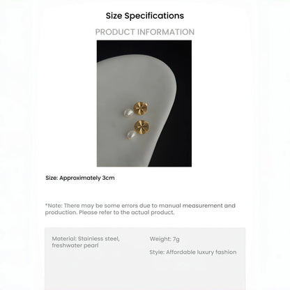 French Retro Gold Sunflower Freshwater Pearl Drop Earrings-Peace & Serenity