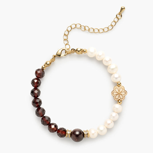 January Birthstone Bracelet with Garnet and Pearl - Mulstio