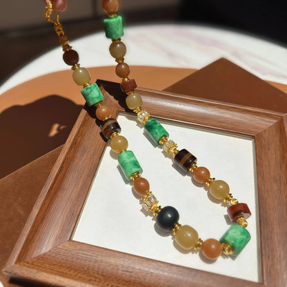 Green Jade and Caramel Agate Necklace