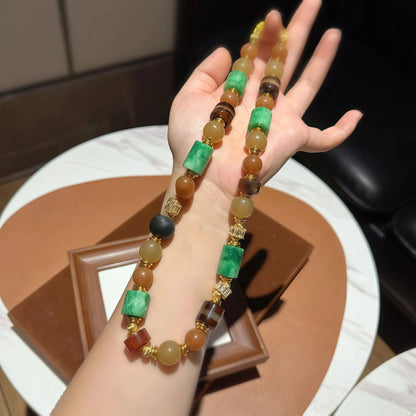 Green Jade and Caramel Agate Necklace