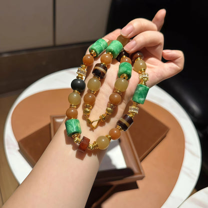 Green Jade and Caramel Agate Necklace