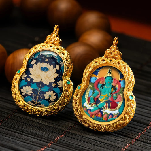 Green Tara Handmade Thangka Gahu Pendant - Compassion & Healing Talisman