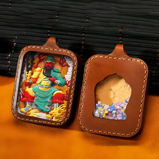 Guan Yu Leather Handmade Thangka Pendant - Righteous Protection Talisman