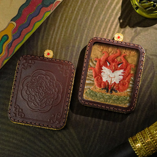 Hand-Painted Tibetan Thangka Red Fox Spirit Pendant