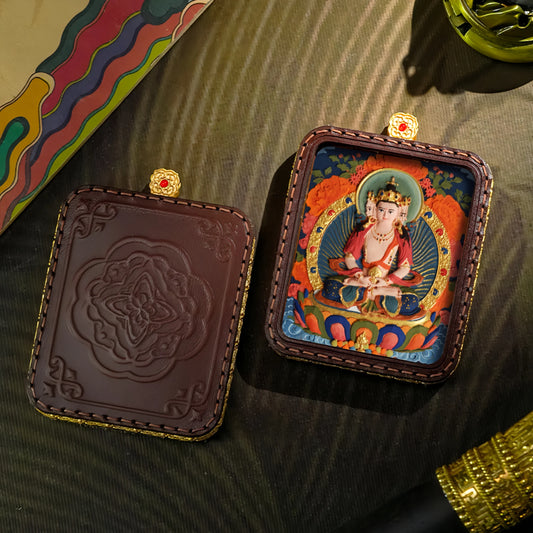 Cosmic Buddha Thangka Art Leather Necklace Spiritual Jewelry