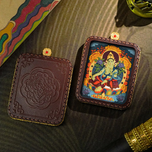 Hand-Painted Tibetan Thangka Bodhisattva Tara Brass Pendant