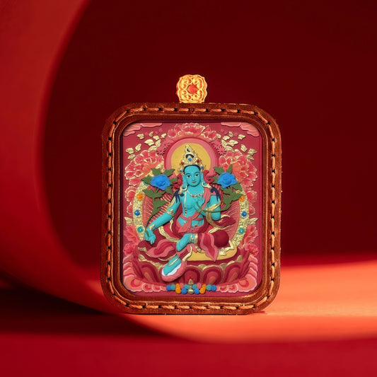 Green Tara Thangka in Ready-to-Help Posture - Swift Compassion Symbol